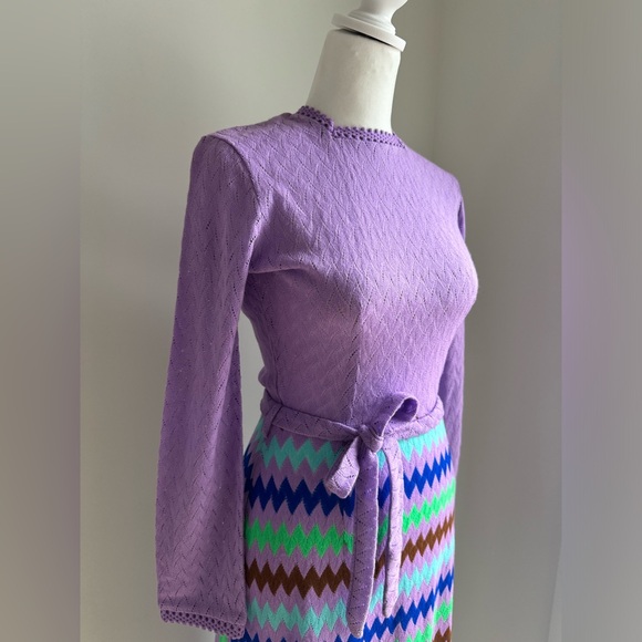 Vintage Wenjilli 70s Purple Knit Maxi Dress vintage Size 7/8 or  Small - Picture 3 of 12